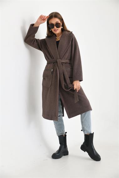 FTZ Women Kadın Kaşe Kaban  Kahve 30233