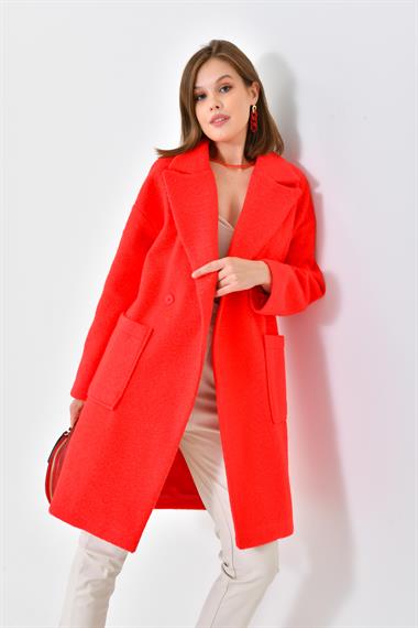 FTZ Women Kadın Kaşe Kaban  Kırmızı 30626