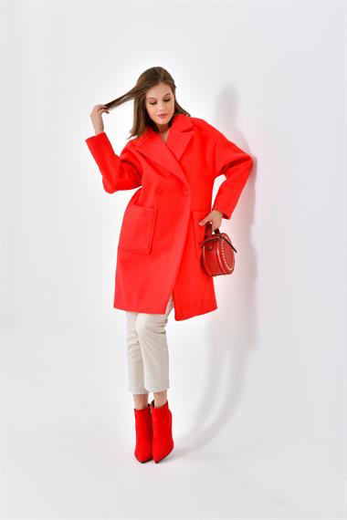 FTZ Women Kadın Kaşe Kaban  Kırmızı 30626