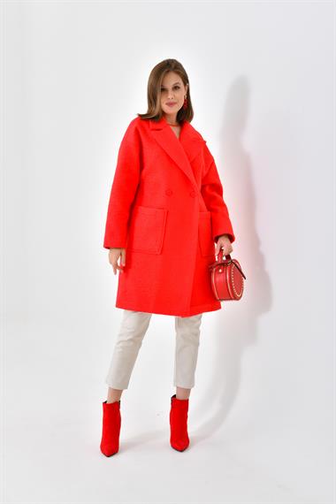 FTZ Women Kadın Kaşe Kaban  Kırmızı 30626