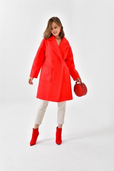 FTZ Women Kadın Kaşe Kaban  Kırmızı 30626