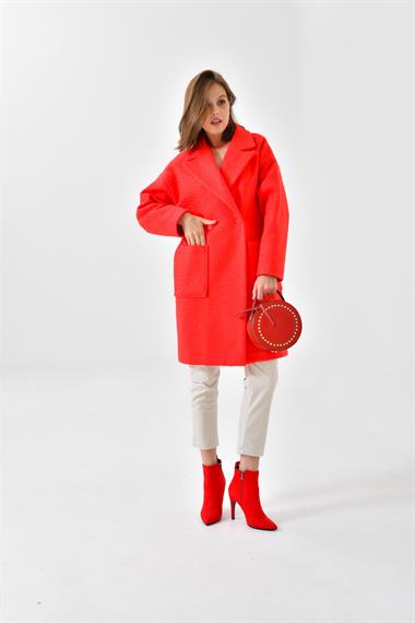 FTZ Women Kadın Kaşe Kaban  Kırmızı 30626
