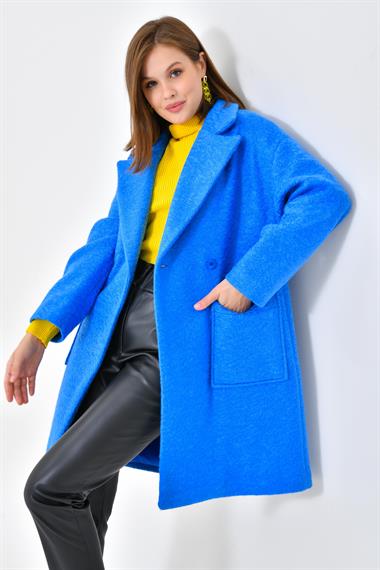 FTZ Women Kadın Kaşe Kaban  Saks Mavi 30626