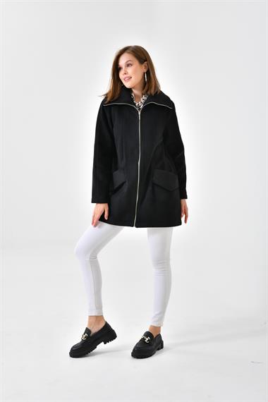 FTZ Women Kadın Kaşe Kaban  Siyah RBN4033