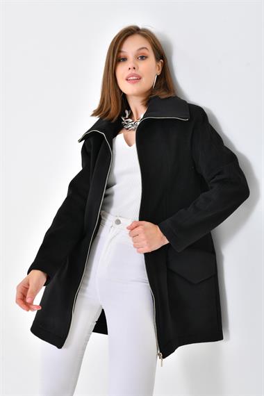 FTZ Women Kadın Kaşe Kaban  Siyah RBN4033