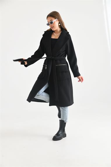 FTZ Women Kadın Kaşe Kaban  Siyah 30233