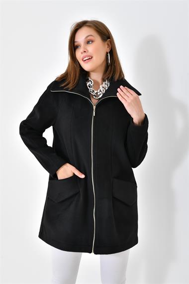 FTZ Women Kadın Kaşe Kaban  Siyah RBN4033