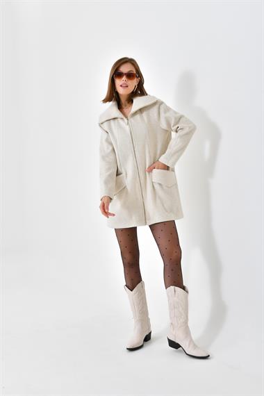 FTZ Women Kadın Kaşe Kaban  Taş RBN4033