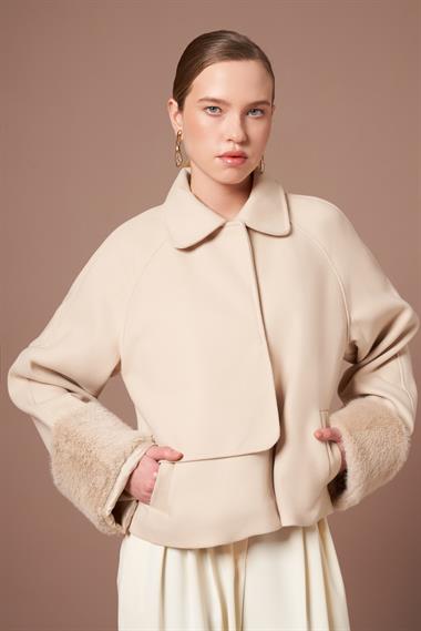 FTZ Women Kadın Kaşe Kısa Kaban  Beige 31279