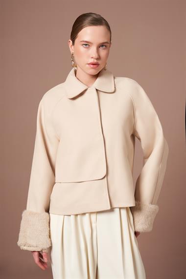FTZ Women Kadın Kaşe Kısa Kaban  Beige 31279