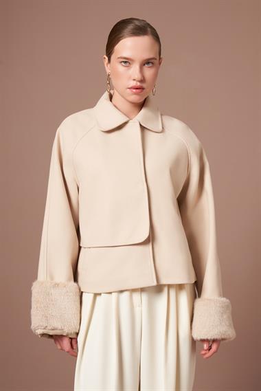FTZ Women Kadın Kaşe Kısa Kaban  Beige 31279