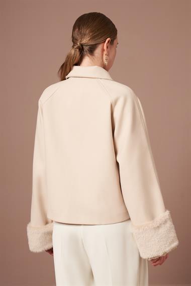 FTZ Women Kadın Kaşe Kısa Kaban  Beige 31279