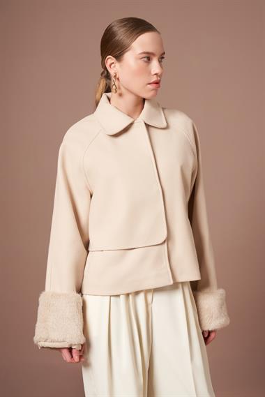 FTZ Women Kadın Kaşe Kısa Kaban  Beige 31279