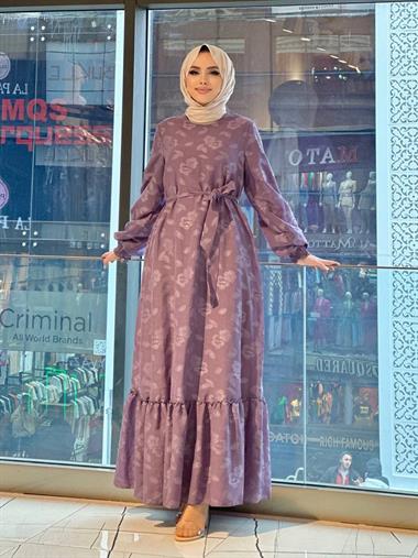 FTZ Women Kadın Kesme Çiçek Desen Şifon Elbise  Mor 301321