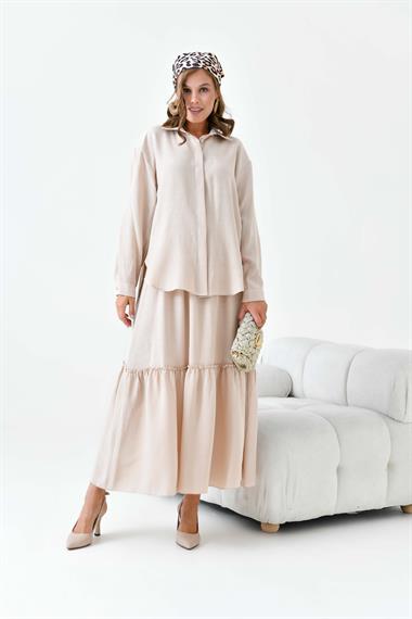 FTZ Women Kadın Keten Takım  Beige 30873