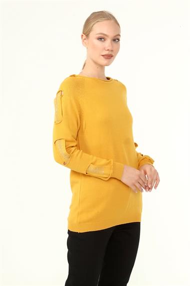 FTZ Women Kadın Kol Detay Kazak  Safran 21-1237