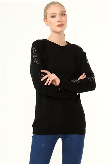 FTZ Women Kadın Kol Detay Kazak  Siyah 21-1237