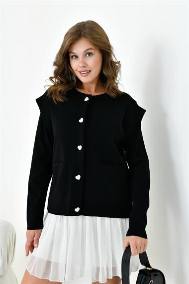 FTZ Women Kadın Kol Detaylı Hırka  Siyah 20807