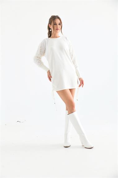 FTZ Women Kadın Kol Püskül Detay Tunik  Ekru 21-1245