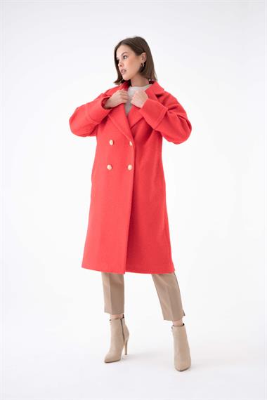 FTZ Women Kadın Kravuze Kaşe Kaban  Kırmızı 30642