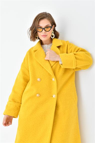 FTZ Women Kadın Kravuze Kaşe Kaban  Sarı 30642