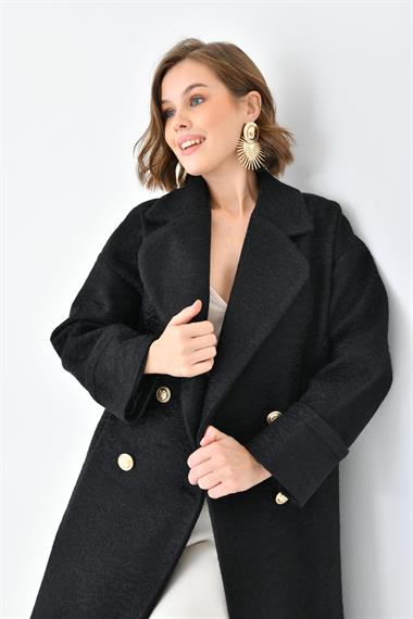 FTZ Women Kadın Kravuze Kaşe Kaban  Siyah 30642