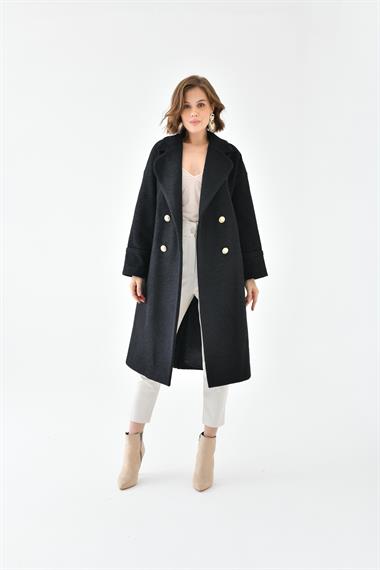 FTZ Women Kadın Kravuze Kaşe Kaban  Siyah 30642