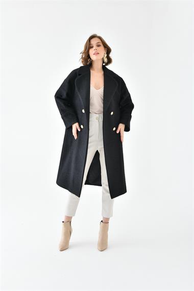 FTZ Women Kadın Kravuze Kaşe Kaban  Siyah 30642