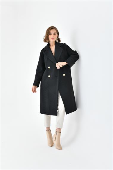 FTZ Women Kadın Kravuze Kaşe Kaban  Siyah 30642