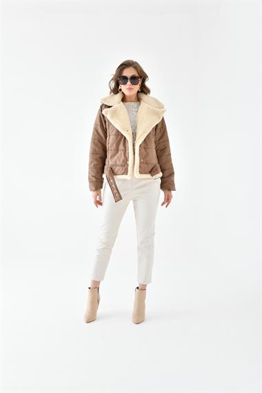 FTZ Women Kadın Kürk Detay Kaban  Kahve RBN4063