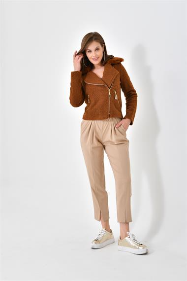 FTZ Women Kadın Kürk Detay Mont  Taba RBN4039