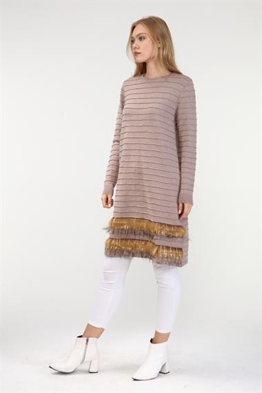 FTZ Women Kadın Kürk Detaylı Tunik  Beige 19-872