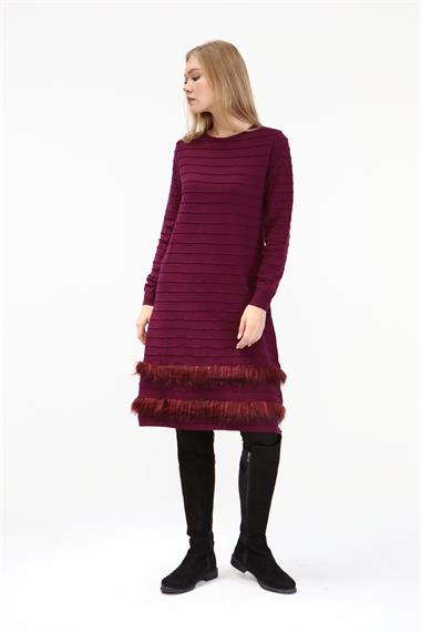 FTZ Women Kadın Kürk Detaylı Tunik  Mürdüm 19-872