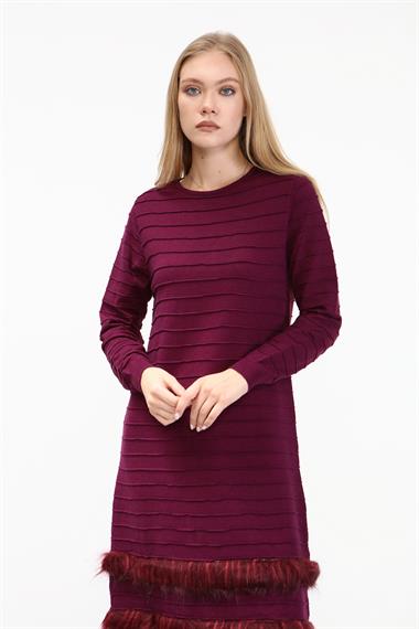 FTZ Women Kadın Kürk Detaylı Tunik  Mürdüm 19-872
