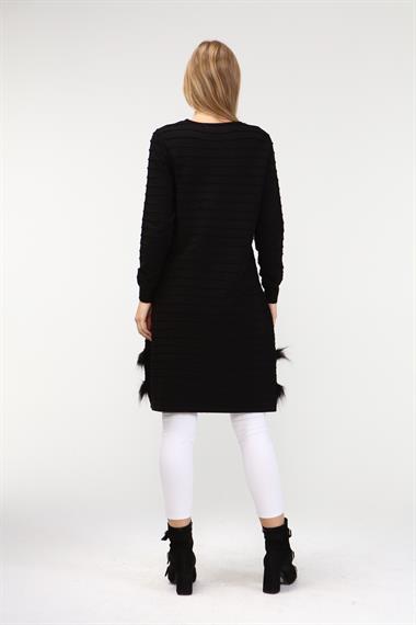 FTZ Women Kadın Kürk Detaylı Tunik  Siyah 19-872