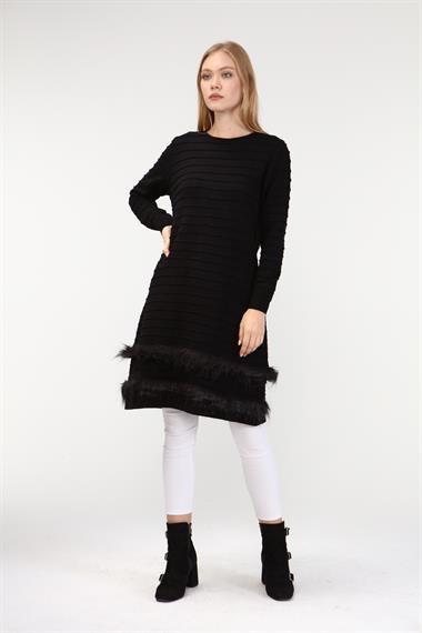 FTZ Women Kadın Kürk Detaylı Tunik  Siyah 19-872