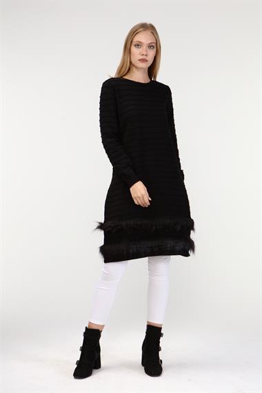FTZ Women Kadın Kürk Detaylı Tunik  Siyah 19-872