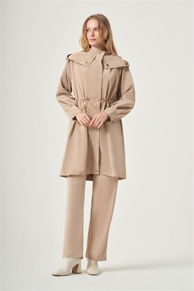 FTZ Women Kadın Kuş Göz Detay Nova Trenç  Camel 31534