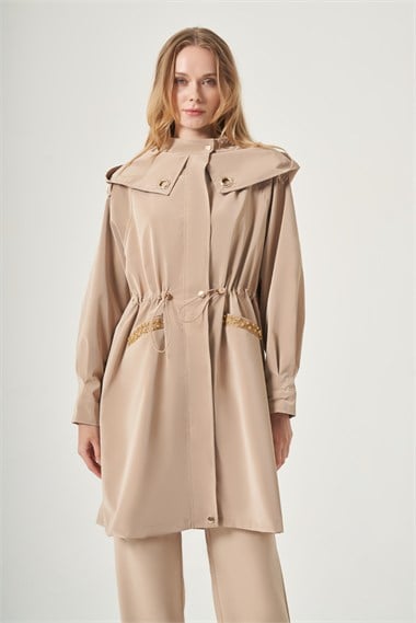 FTZ Women Kadın Kuş Göz Detay Nova Trenç  Camel 31534