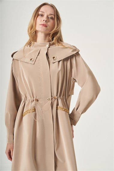 FTZ Women Kadın Kuş Göz Detay Nova Trenç  Camel 31534