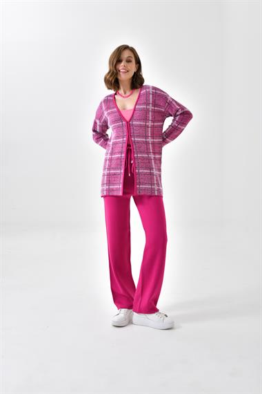 FTZ Women Kadın Kuş Tüyü Detaylı Pantolonlu Takım  Fuşya 20572