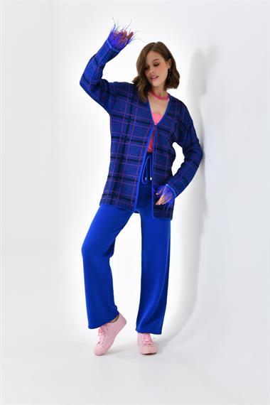 FTZ Women Kadın Kuş Tüyü Detaylı Pantolonlu Takım  Saks Mavi 20572