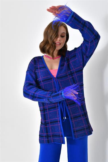 FTZ Women Kadın Kuş Tüyü Detaylı Pantolonlu Takım  Saks Mavi 20572