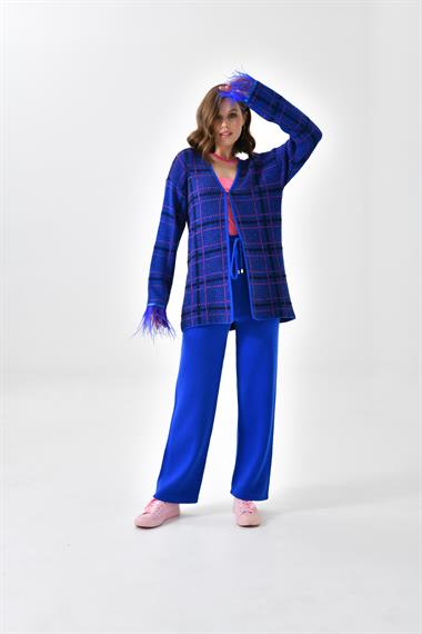 FTZ Women Kadın Kuş Tüyü Detaylı Pantolonlu Takım  Saks Mavi 20572