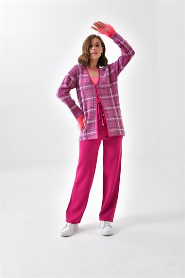 FTZ Women Kadın Kuş Tüyü Detaylı Pantolonlu Takım  Fuşya 20572