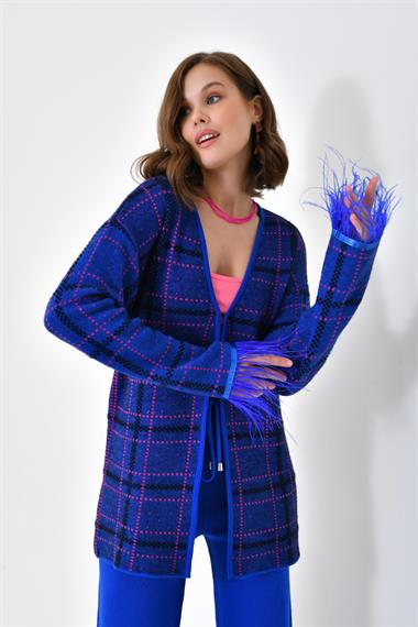 FTZ Women Kadın Kuş Tüyü Detaylı Pantolonlu Takım  Saks Mavi 20572