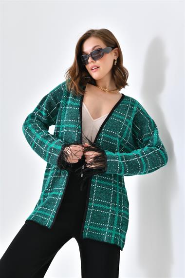 FTZ Women Kadın Kuş Tüyü Detaylı Pantolonlu Takım  Siyah Ekru 20572