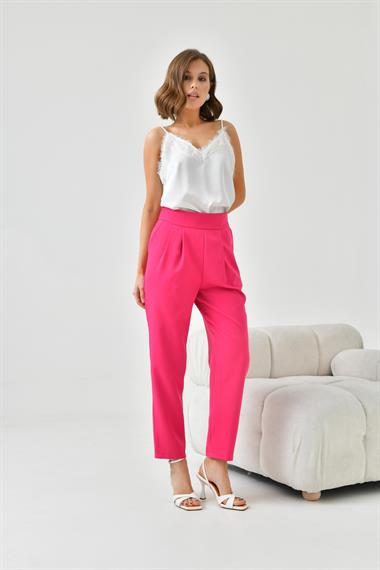 FTZ Women Kadın Lastikli Pleli Dar Paça Pantolon  Fuşya 30744