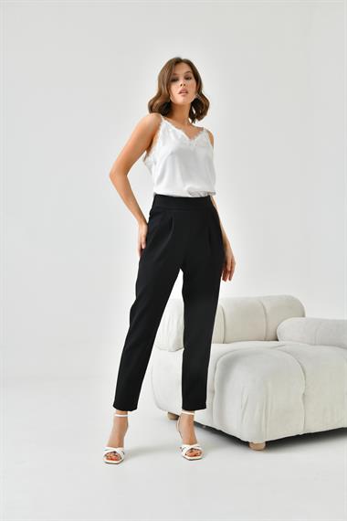 FTZ Women Kadın Lastikli Pleli Dar Paça Pantolon  Siyah 30744