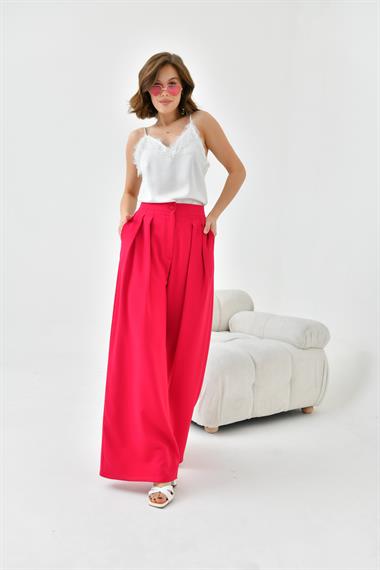 FTZ Women Kadın Lastikli Pleli Pantolon  Fuşya 30762